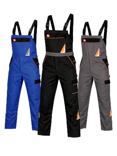 Latzhose Herren Grau Größe 58 robuste Arbeitskleidung Männer mit Stretchbund Kniepolstertaschen 6 Taschen Arbeitshose Bau Azubis Instandhaltung Logistik Industrie Freizeit Berufskleidung Handwerk