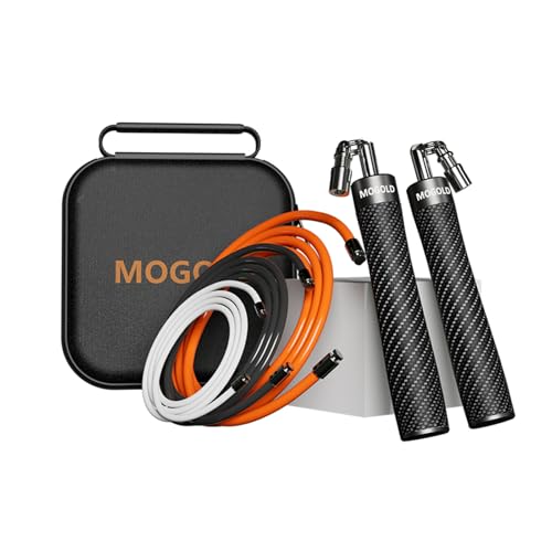 Mogold Gewichtetes Springseil für hochintensives Training, Muay Thai und MMA-Workout, schwere Springseile für Fitness, Karbonfaser-Griff, verstellbare Länge, 3 Meter, 1/5 + 1/4 Pfund + 1/2 Pfund