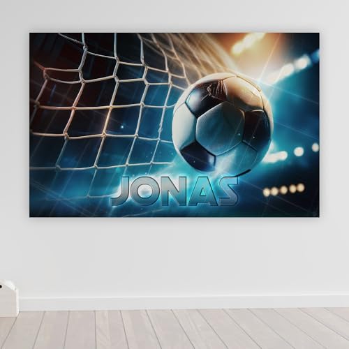timalo® Cooles Fußball Poster personalisiert mit Namen | Bild für die Wand | Wandbild für Kinder Jungen mit Fußballtor Tor Kinderzimmer Deko | child20-B80xH61cm