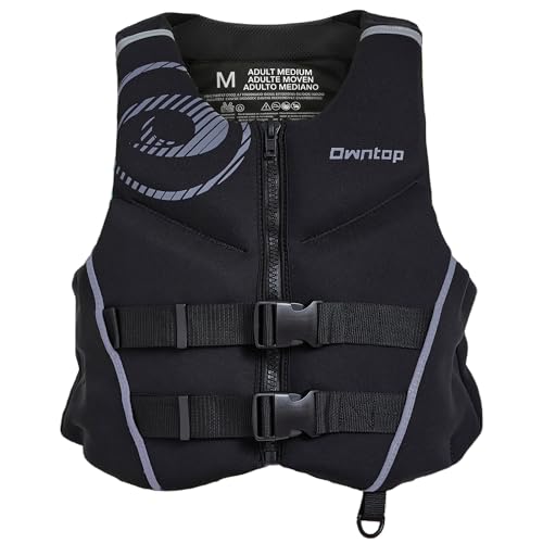 Owntop Schwimmweste für Erwachsene | Leichte Neopren-Auftriebsweste | Faltbare Schwimmhilfe mit Doppel-Sicherheitsgurten | Schwimmjacke für Bootssport, Kajakfahren, Angeln, Paddeln (Grau,XL)