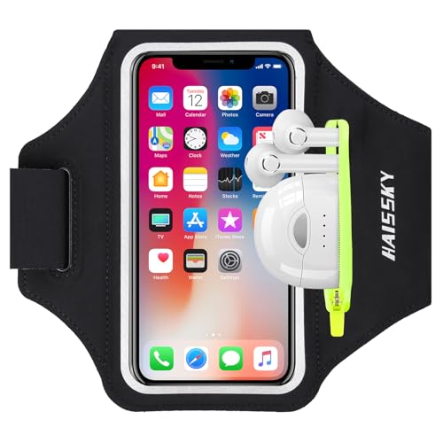 HAISSKY Sportarmband Mit Kopfhörer Tasche Sportarmband Handytasche Sport für iPhone 16 Pro Max/15 Pro/14/13 Pro/12 Plus, Huawei P70 Pro/P60 Pro/Mate 60 Xiaomi, Galaxy Handyhülle Running Armband