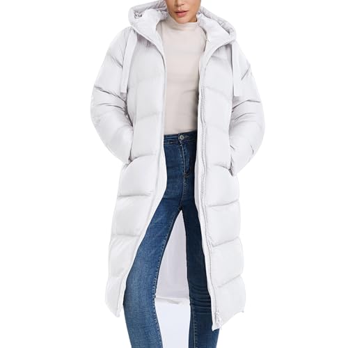 HOTIAN Damen Warm Wintermäntel Lang Parka Steppjacke Reißverschluss Daunenmantel Outdoorjacke Winter Mantel mit Kapuze