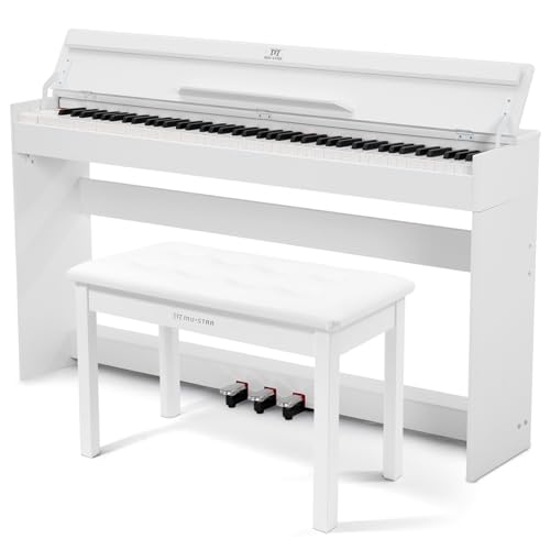 MUSTAR 88 Tasten Digitalpiano Set mit Klavierhocker und 3 Pedale, Weiß