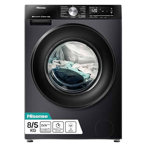 Hinsense WD3S8043BB3 Waschtrockner/ConnectLife /16 Programme /8 KG, 54 Liter /1400 U/min/Dampffunktion/JetWash/Anti-Allergie Program/Auto Program/Eco Wash/Steam Refresh/Wolle/EEK A-D
