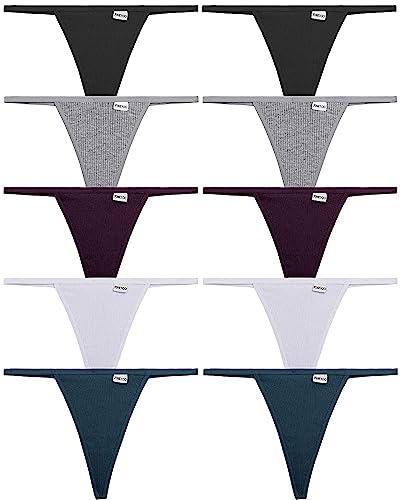 FINETOO 10er Pack G String Tangas Damen Baumwolle Unterwäsche Frauen Low Rise Stretch T-Back Tanga Sexy Unterhosen Women S-XL