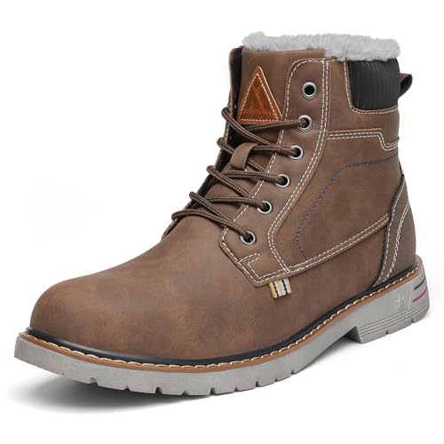 Mishansha Herren Winterschuhe Warm Gefüttert, Rutschfest & Wasserabweisend, Bequeme Winterstiefel Ohne Reißverschluss für Breite Füße, Klassische Winter Boots Braun 43 EU