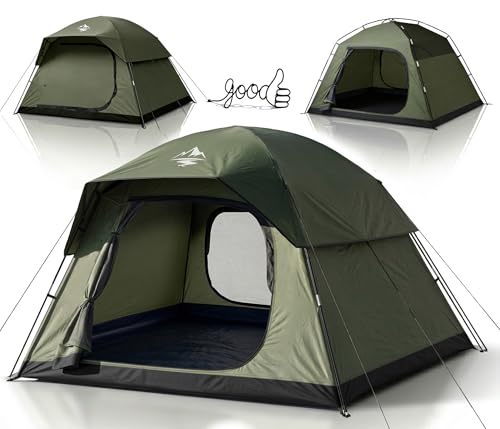 Purebox Zelt 3-4 Personen Camping Zelt – Zelten mit 2 Türen & Regenabdeckung, Tragbares Wasserdichtes & Windstabiles Familienzelt mit Netzbelüftung, Einfacher Aufbau für Camping, Wandern & Backpacking