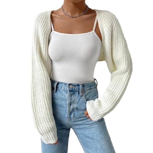 Kukeyiee Damen Langer Puffärmel Pullover Strickpullover Pullover Crop Top Mode Cover Strick Top(#Style 1,S)