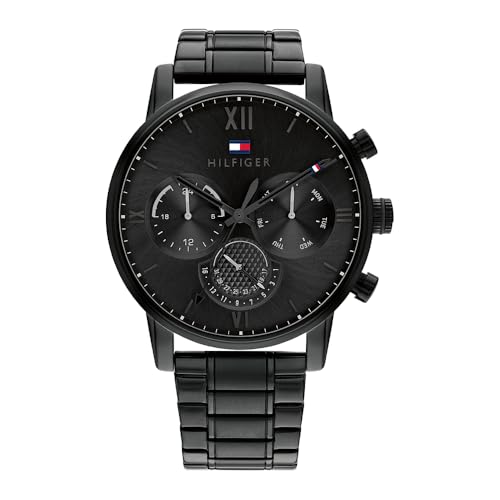 Tommy Hilfiger Multi Zifferblatt Quarz Uhr für Herren mit Schwarzes Edelstahlarmband - 1791879