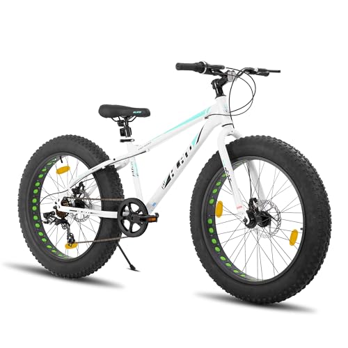 Hiland 26 Zoll Fat Tire Mountainbike für Jungen und Mädchen, 7-Gang Mountainbike, Doppelscheibenbremse, Strand und Schnee Fahrrad, Weiß