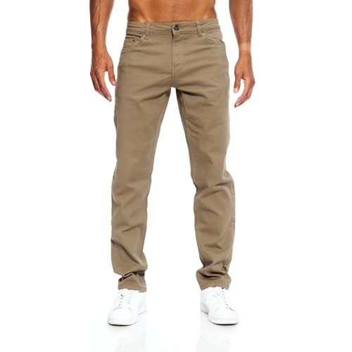 JEEL Herren-Jeans - Regular-Fit Straight-Cut - Stretch - Jeans-Hose Basic Washed 09-Camel 33W / 32L