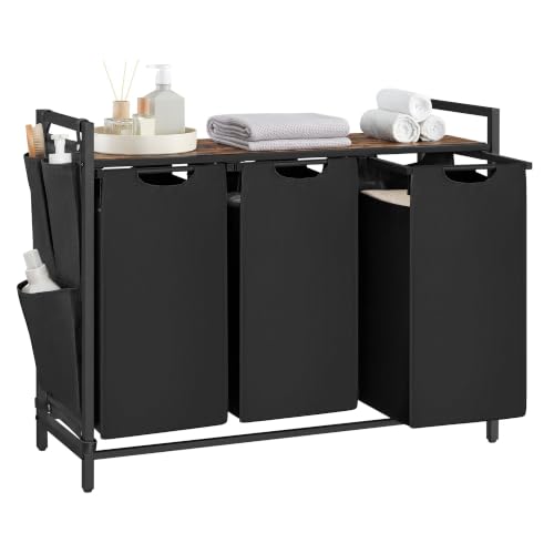 VASAGLE Wäschekorb mit Ablage, 120 L, Metallrahmen, 92.5 x 33 x 72 cm