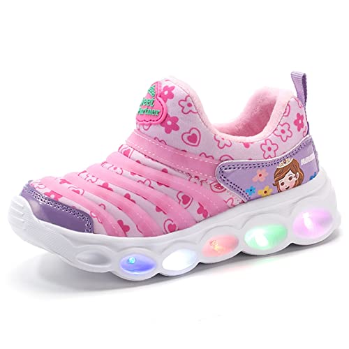 IRON JF Licht led Schuhe Kinder,Glühende Trainer Jungen Leuchtschuhe mädchen, Blinkt Sneaker Outdoor Sportschuhe Atmungsaktives Prickelnd Laufschuhe Turnschuhe (Color : Plüschs Purpl, Size : 34 EU)