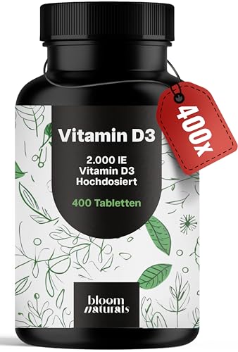 Vitamin D3 2000 IE hochdosiert - 400 Tabletten - Vitamin D - Produziert in Deutschland - Laborgeprüft - Verpackung kann variieren