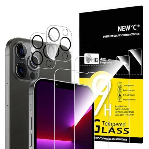 NEW'C für iPhone 13 Pro für Panzerglas (2 Stück) und Kamera Panzer Schutz Glas für Kameraschutz (2 Stück) - kratzfest - keine Luftblasen - extrem widerstandsfähig - 9H-Härteglas