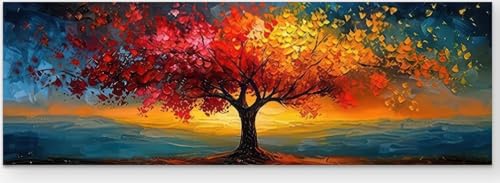 Leinwand Bilder Groß 120x30 cm XXL Wanddeko Wohnzimmer - Baum des Lebens Poster & Kunstdrucke Zimmer Deko Aesthetic - Abstrakt Moderne Kunst Bild (Ohne Rahmen)