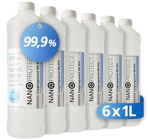 Nanoprotect Isopropanol 99,9% | 6 x 1 Liter Reiniger | Hochprozentiger Isopropylalkohol | IPA Reinigungsalkohol für Haushalt und Elektronik | Made in Germany