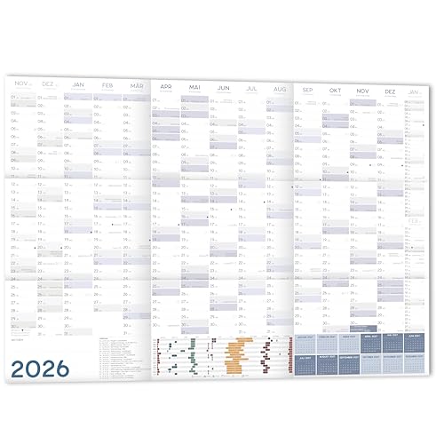 XXL Wandkalender 2026 Jahresplaner quer DIN A1+ 89x63 cm Wandplaner 2026 quer GEFALZT Querformat Poster gefaltet Jahreskalender 2026 Plakatkalender 16 Monate November 2025 - Februar 2026