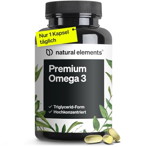 Premium Omega 3 – 120 Kapseln für 4 Monate – 1.000 mg Fischöl pro Kapsel – mit EPA & DHA – Markenrohstoff Golden Omega® – hochwertige Triglycerid-Form – ohne unnötige Zusätze – sorgfältig laborgeprüft