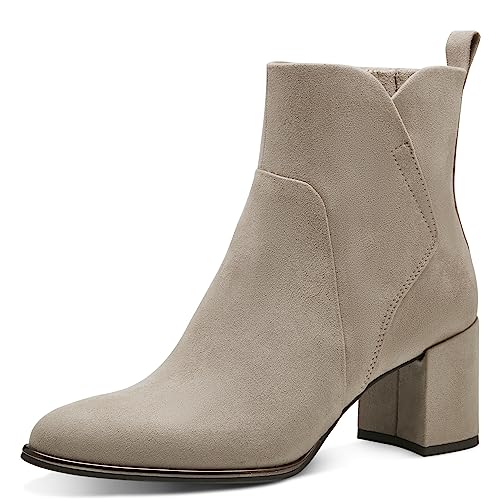 MARCO TOZZI Damen Stiefeletten mit Absatz Spitz mit Reißverschluss, Braun (Taupe), 41 EU