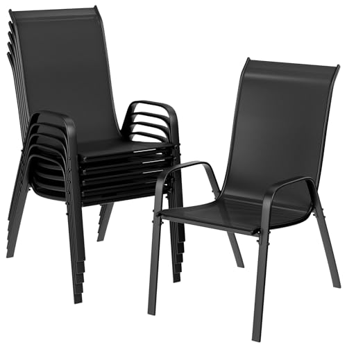 LIFERUN Gartenstühle Stapelstuhl Camping Stapelbar Hochlehner Terrassenstuhl Textilene Stahlgestell für Gärten Innenhöfe Balkone Restaurants 150 kg Belastbar 54 x 69 x 93cm (6pcs, Schwarz)