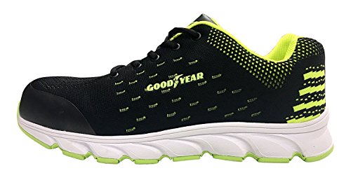 Goodyear Männer Frauen Unisex Arbeitskleidung Sport Comfort Sole Composite Metal Free Safety Toe & Midsole Arbeitssicherheit Trainer S1P SRA, Schwarz / Grün, 44 EU