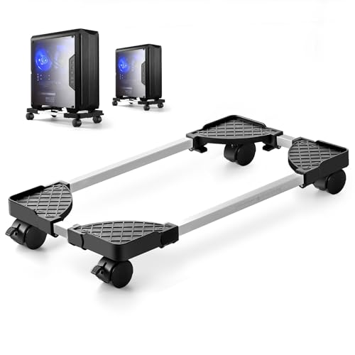 Hmseng PC Ständer für PC-Tower, Computer CPU Desktop Ständer mit 4 feststellbaren Laufrollen, Universal verstellbare -(Neu-Schwarz)