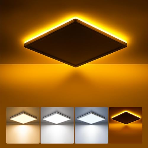 BLNAN LED Deckenleuchte Flach, 18W Deckenlampe mit 2000K Nachtlicht, 1800LM Warm Neutral Kalt Weiß 3000K/ 4000K/ 5000K, Panel für Flur Schlafzimmer Küche Balkon Keller Büro, Ultradünn 22CM Eckig