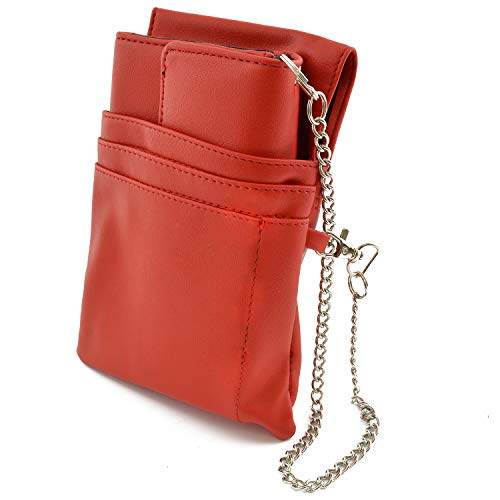 nean Kellner Geldbörse, Kellnerbörse, Geldbeutel, Damen Herren Portemonnaie mit Holster, Steck-Tasche und Kette mit großem Münzfach (Rot)