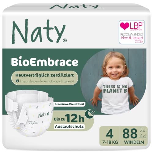 Naty BioEmbrace Baby Windeln, Größe 4 (7–18 kg), 88 Stück