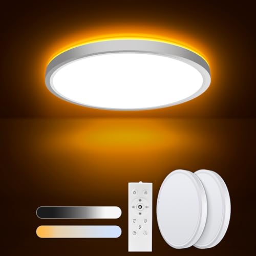 ToyGlee LED Deckenlampe Dimmbar mit Fernbedienung - 18W Ø22cm Deckenleuchte + 1700K Nachtlicht in Warmweiß - Led Deckenleuchte Flach für Wohnzimmer, Schlafzimmer und Flur (Weiß-2 Stk)