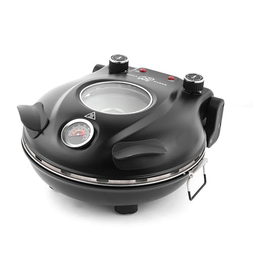 KLAIF Elektrischer Pizzaofen 420 °C, separat regelbare Ober- und Unterhitze, 31 cm Keramik-Pizzastein, 1200 W, Kompakter Pizzaofen für Zuhause, Modell LM-Schwarz