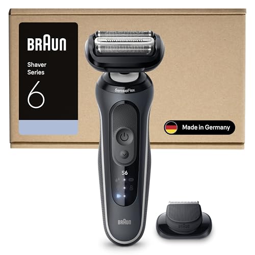 Braun Series 6 Elektrorasierer Herren, Rasierapparat mit 60 Min. Akkulaufzeit, Präzisionstrimmer-Aufsatz, Kabelloser Nass- und Trockenrasierer für Männer, Wasserdicht, 62-G1200si, Grau