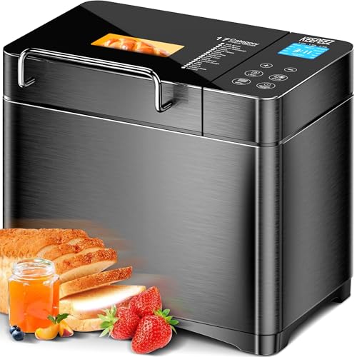 KEEPEEZ Premium 710W Konvektions-Brotbackautomat mit Gesundem Keramik-Backform, 17-in-1 Edelstahl Brotmaschine, Automatischem Nuss-Dispenser, Dualen Temperatursensoren, Touchpanel aus Sicherheitsglas