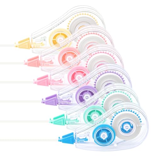 JEFURE Mini Korrekturroller Set, 6 Stück, 5,5 m x 5 mm, 6 Pastellfarben | Korrekturmaus, Korrekturband mit Schutzkappe, Trocken und Sofort Überschreibbar, für Büro, Schule, Studium und Zuhause