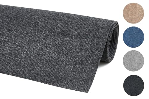 andiamo Teppichboden Milo - einfach zu verlegen - Auslegware Teppichboden - Meterware Bodenbelag in feiner Rippenstruktur - 200 x 500 cm Anthrazit