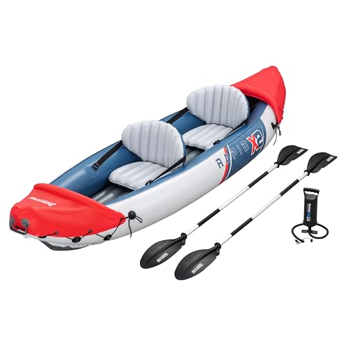 Bestway Hydro Force Kajak-Set Rapid X2, 321 x 100 x 44 cm, 2 Personen, 220 kg Belastbarkeit, Inflata-Shield Material, 3 Luftkammern, inklusive Paddel, Pumpe, Tragetasche, TÜV SÜD GS-Zertifiziert