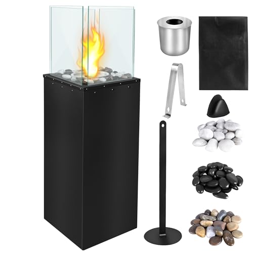 XMTECH Freistehender Bio-Ethanol Stand-Kamin für Indoor und Outdoor, Kamin Ethanol mit bis zu 150 min Brenndauer, Bioethanolkamin Bodenkamin, Wohnzimmer Terrasse Garten, Quadrat 80x24.5x20 cm