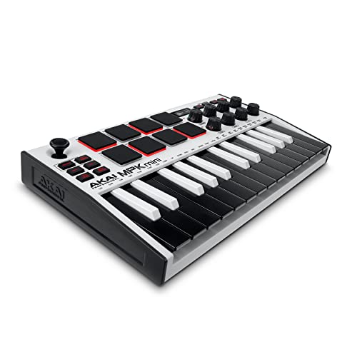 Akai Professional MPK Mini MK3-25-Tasten USB MIDI Keyboard Controller, 8 Drum Pads, 8 Regler, Musikproduktion-Software und Native Instruments Sound Package (NKS Integration), Farbe Weiß