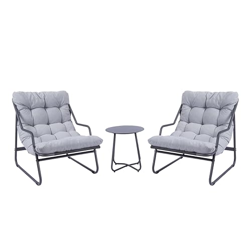 Koll Living Outdoor Bistro-Set Lara | Modernes Gartenmöbel Set mit 2 Sesseln & Tisch | Wetterfest, UV-beständig, wasserabweisend (Grau)