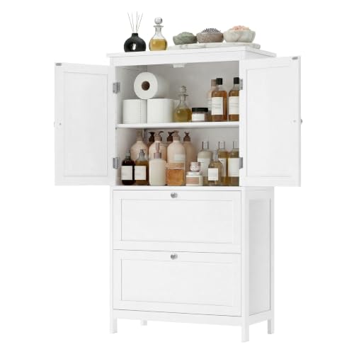 VASAGLE Badezimmerschrank mit 2 Türen und 2 Schubladen, 30 x 60 x 110 cm