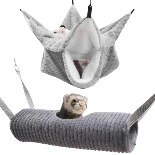 2 Stück Meerschweinchen Hängematte, Meerschweinchen Tunnel Ratten Hängematte Hängende Kleintierbetten aus Weichem Flanell Ratten Zubehör für Käfig Hängematte für Frettchen Chinchillas Zuckergleiter