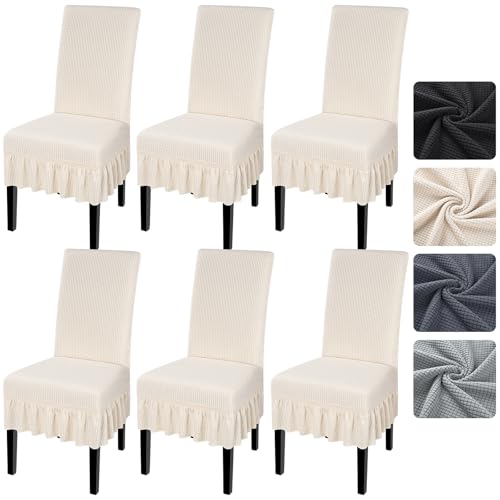 Alishomtll Stuhlhussen 6er Set, Stretch Universal Stuhlhussen Schwingstuhl, Elastische Abnehmbare Stuhlbezug, Waschbarer Kurzflor Stuhlbezüge für Küche Esszimmer Hotel Bankett (Beige, 6 Stück)