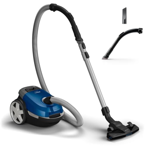 Philips Performer Compact Beutelstaubsauger 3000 Serie, Blau, 900W | 9m Aktionsradius, TriActive Düse, Fügendüse, HEPA-Filter, variable Saugleistung (XD3110/09)