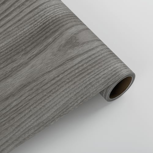 Vinylboden Selbstklebend, PVC Bodenbelag Selbstklebend, Vinyl Holzoptik Bodenaufkleber, Wasserdicht Verschleißfest Meterware für Küche Wohnzimmer Badezimmer Grau 30X300cm