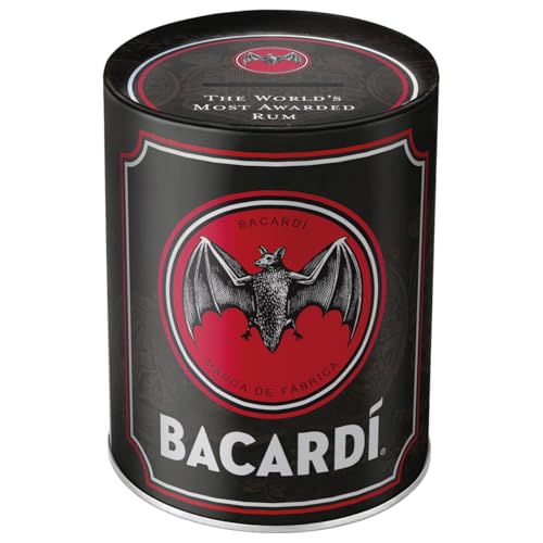 Nostalgic-Art Retro Spardose, 1 l, Bacardi – Logo Black – Geschenk-Idee als Bar-Zubehör, Original Lizenzprodukt (OLP), Sparschwein aus Metall, Vintage Blech-Sparbüchse