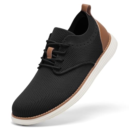 SHULOOK Herren Atmungsaktive Gestrickte Sneakers Leichte Oxfords Schuhe Sommer Casual Lace Up Dress Schuhe (Schwarz 45.5)