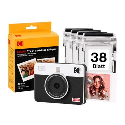 KODAK Mini Shot 3 Retro 7,6x7,6cm Sofortbildkamera, 38 Blatt, Weiß