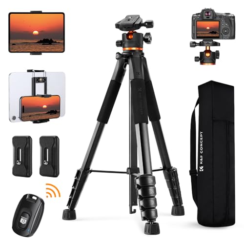 K&F CONCEPT Kamerastativ S255A3+BH-36,190cm Handy-Stativ,Tripod für Canon Nikon Sony Kamera/DSLR/Camcorder,Stativ für Smartphone,Reisestativ mit Handy-Tablet-Halterung