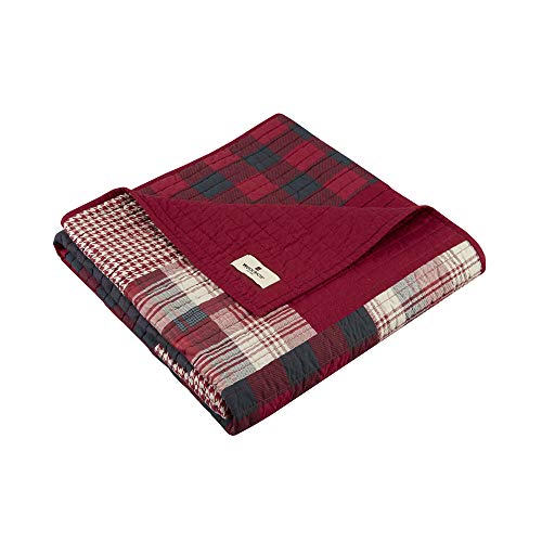 Woolrich Reversible Quilted Throw Cabin Lifestyle Plaid Design Ganzjährig, atmungsaktiv, leicht, luxuriös, doppelseitig, Steppung für Bett, Couch und Sofa, Baumwolle, Sunset red, 50